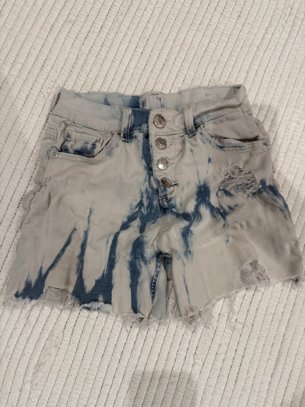 Justice Women’s Tie-Dye High-Rise Distressed Jean Shorts - Blue/White